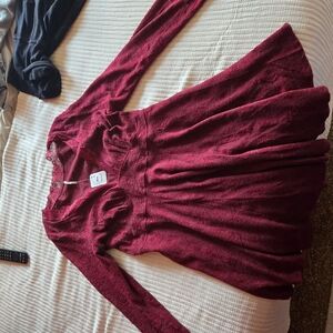 Free People Long Sleeve Burgundy Dress